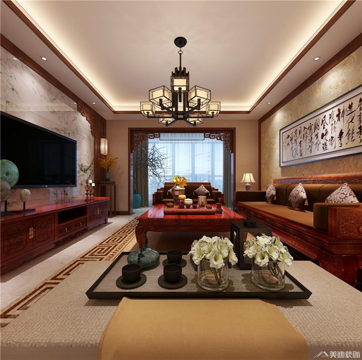 長(zhǎng)沙陽(yáng)光麗城中式裝修案例-客廳