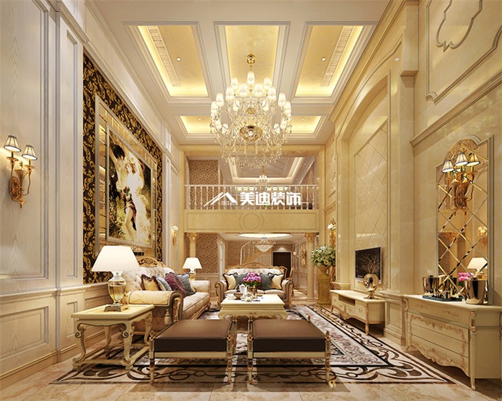 長(zhǎng)沙香樟景苑300㎡歐式案例-客廳