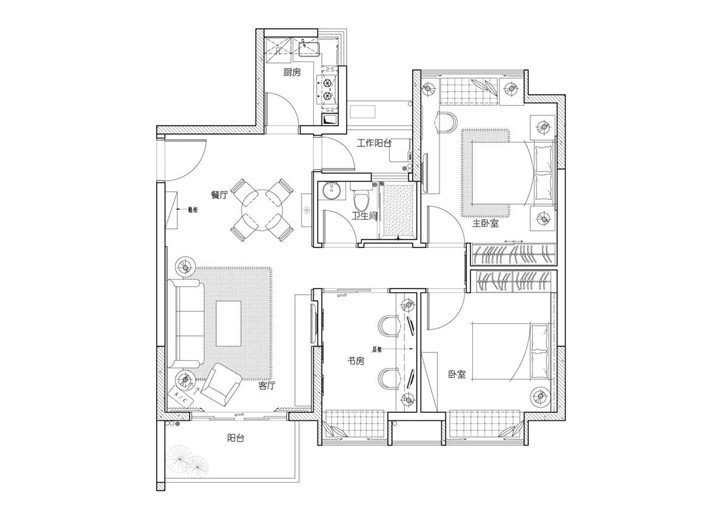 長(zhǎng)沙新城國(guó)際花都90平裝修案例-戶型圖