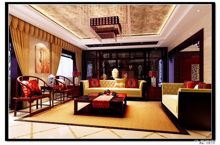 碧桂園別墅新中式案例-客廳