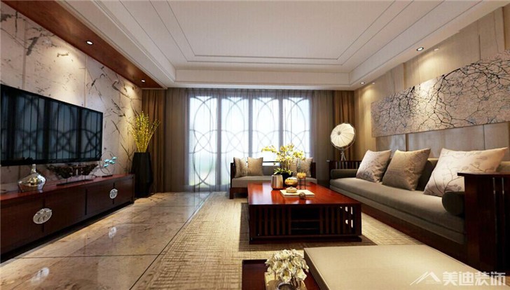 海洋半島新中式裝修案例-客廳