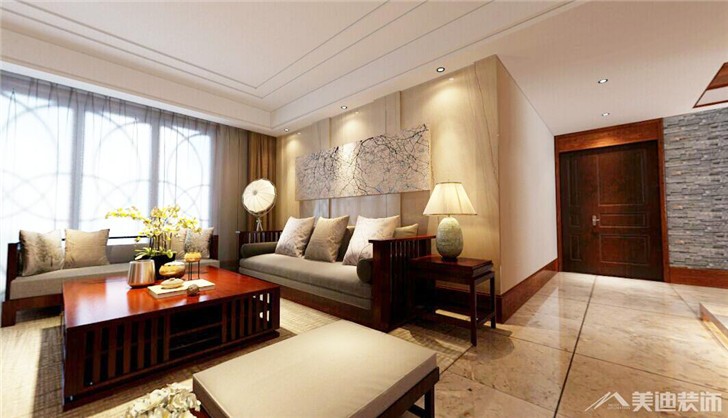 海洋半島新中式裝修案例-客廳