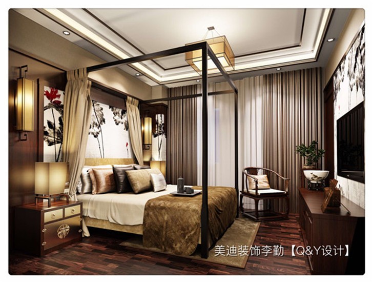 山水英倫新中式裝修案例-臥室