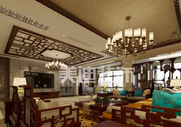 水映加州新中式裝修效果圖—客廳