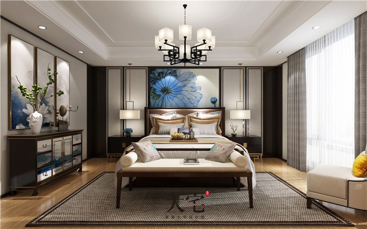 天麓尚層250平別墅東方雅韻風(fēng)裝修案例圖—臥室