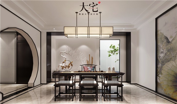 天麓尚層250平別墅東方雅韻風(fēng)裝修案例圖—餐廳