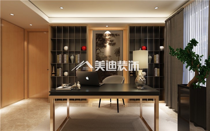 保利國際廣場180平港式風(fēng)裝修案例圖—書房