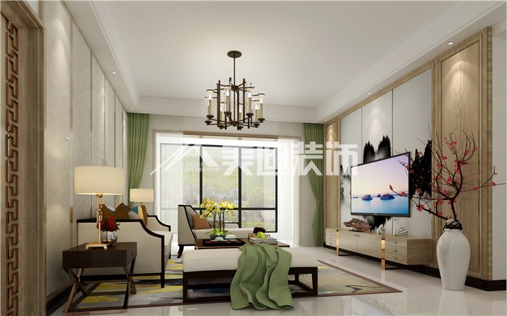 華潤(rùn)橡樹灣新中式案例裝修圖—客廳