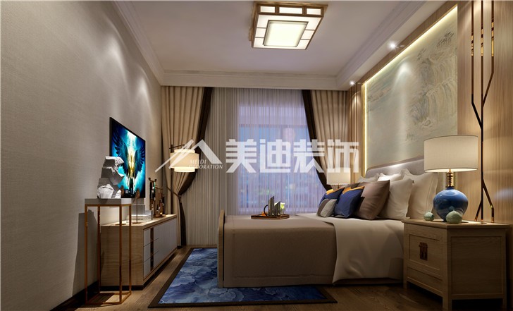 華潤(rùn)橡樹灣新中式案例裝修圖—臥室