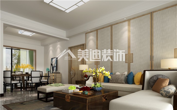 華潤(rùn)橡樹灣新中式案例裝修圖—客餐廳