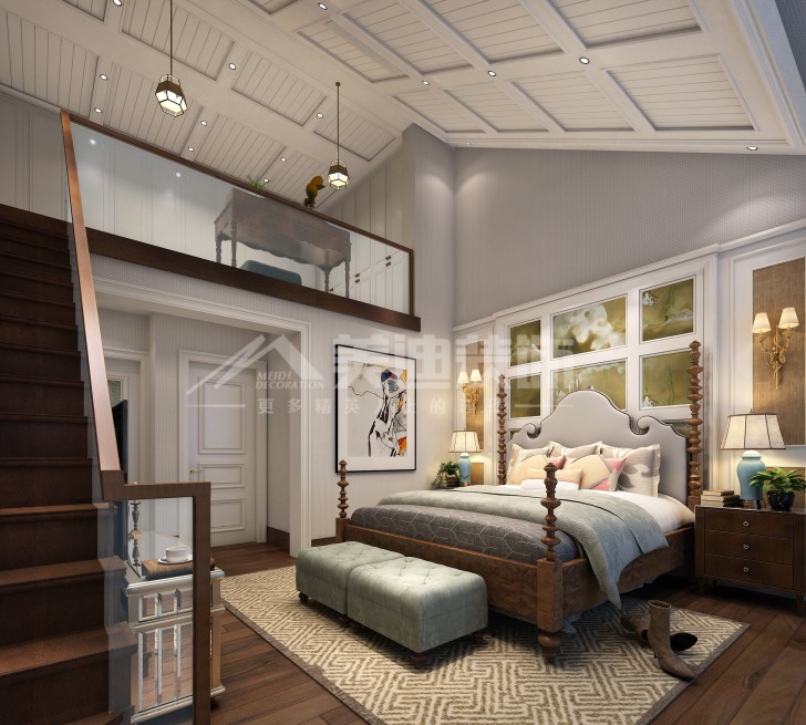 龍湖湘風(fēng)原著300平簡歐裝修案例圖—主臥室