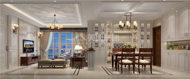 保利西海岸簡歐風裝修案例圖—客餐廳