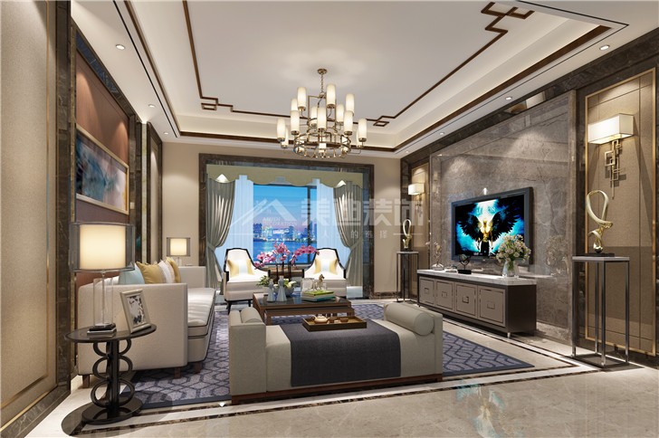 江山壹號(hào)簡(jiǎn)歐風(fēng)裝修案例圖—客廳