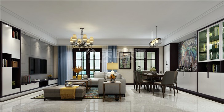 榮悅臺新奢古典風裝修案例圖—客廳