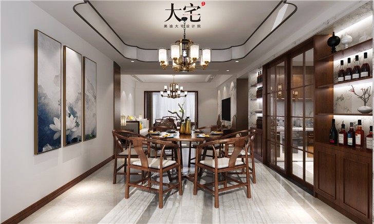 江山一號(hào)190平新中式風(fēng)裝修案例圖—餐廳