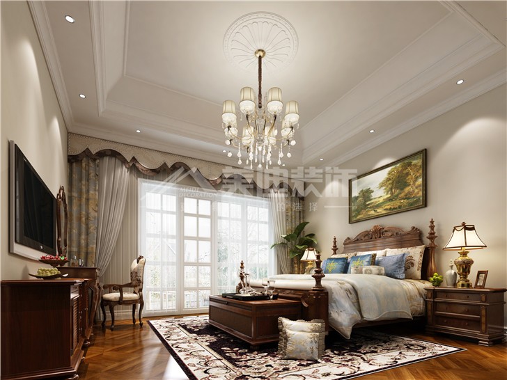 中糧北緯580平簡(jiǎn)歐風(fēng)裝修案例圖—臥室