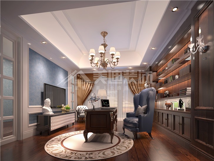 青竹園560平法式風(fēng)裝修案例圖—書房