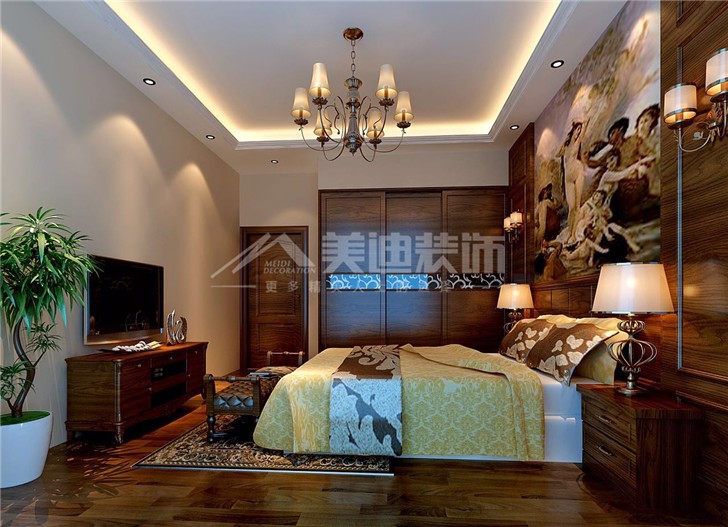 怡海星城200平美式風(fēng)裝修案例圖—臥室