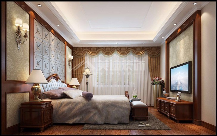 怡海星城200平美式風(fēng)裝修案例圖—臥室