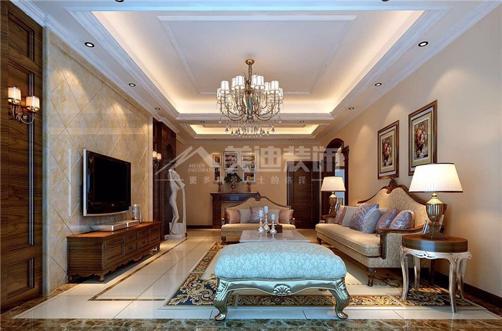 怡海星城200平美式風(fēng)裝修案例圖—客廳