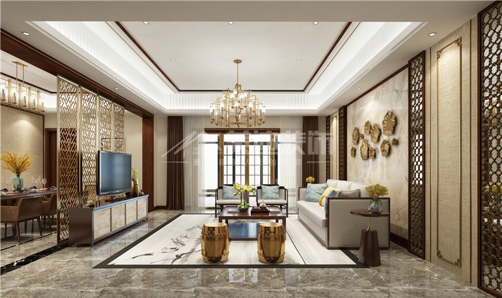 江河中央洋房252平歐式風(fēng)裝修案例圖—客廳