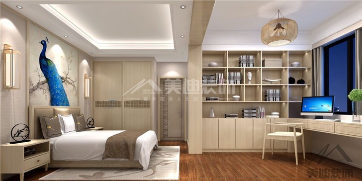 萬境水岸125平新中式風(fēng)裝修案例圖—次臥室