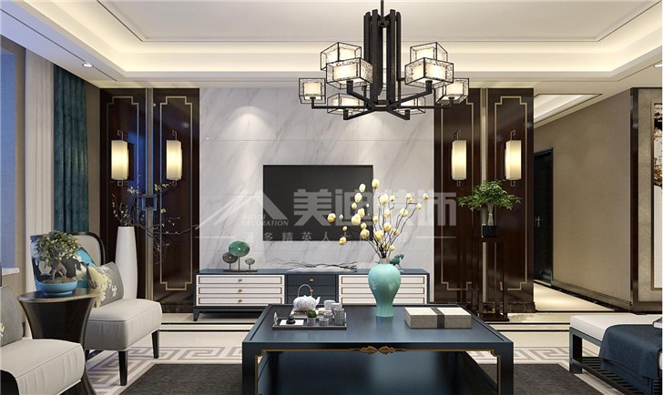 恒基凱旋門142平中式風(fēng)裝修案例圖—客廳