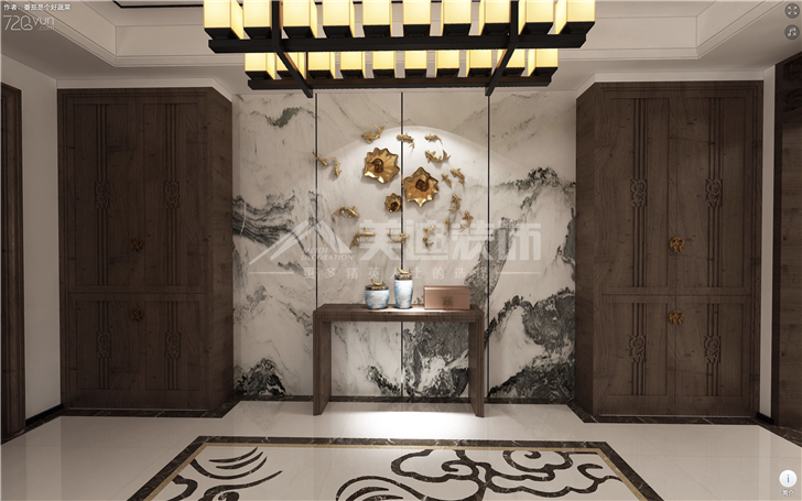 北辰中央公園132平新中式風(fēng)裝修案例圖—過(guò)道