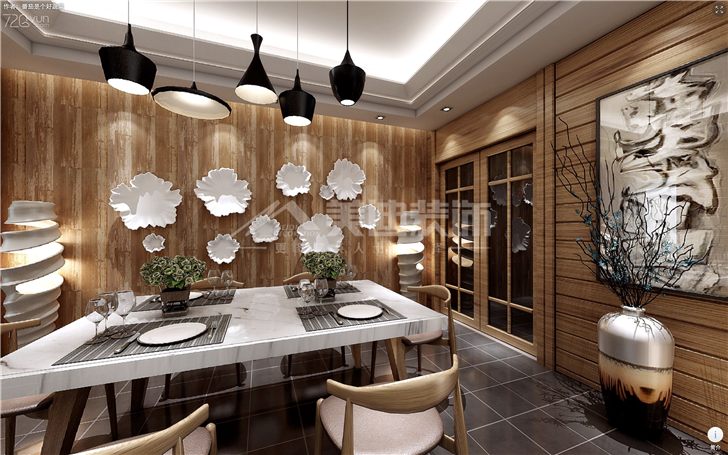 鈺龍?zhí)煜?17平簡歐風裝修案例圖—餐廳