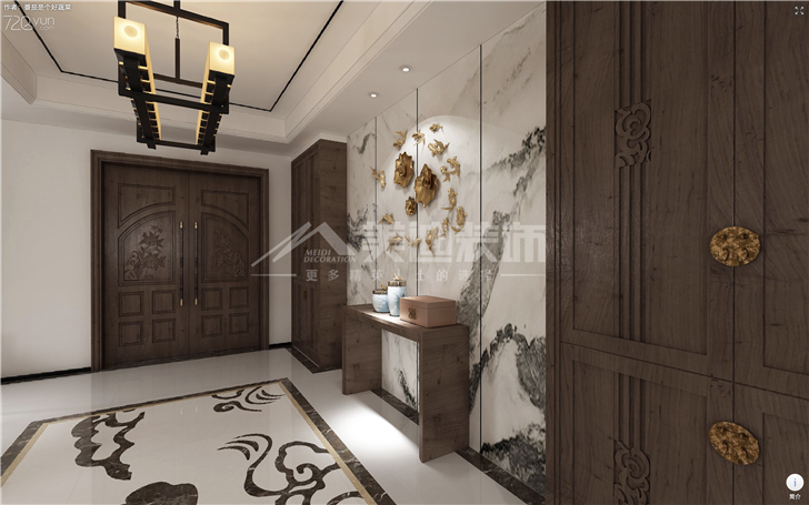 北辰中央公園132平新中式風(fēng)裝修案例圖—過(guò)道