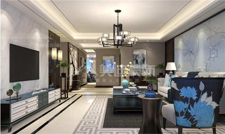 恒基凱旋門142平中式風(fēng)裝修案例圖—客廳