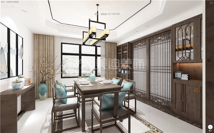 北辰中央公園132平新中式風(fēng)裝修案例圖—餐廳