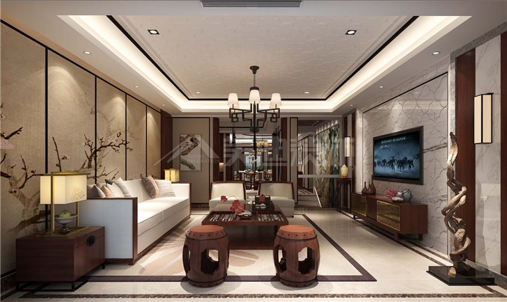 海倫春天174平中式風(fēng)裝修案例圖—客廳