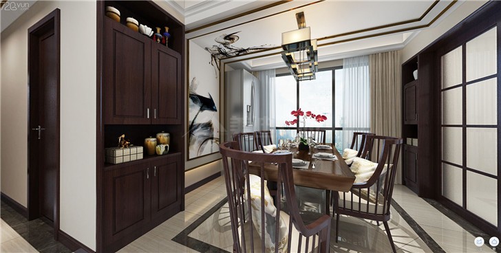 金茂悅126平新中式風(fēng)裝修案例圖—餐廳