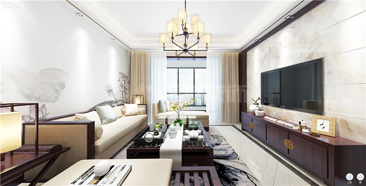 金茂悅126平新中式風(fēng)裝修案例圖—客廳