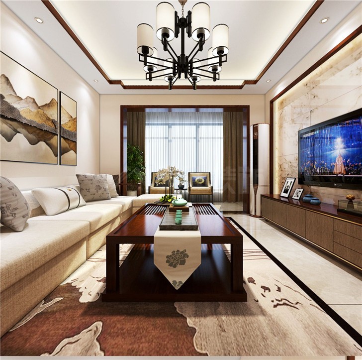 萬(wàn)國(guó)城105平新中式風(fēng)裝修案例圖—客廳