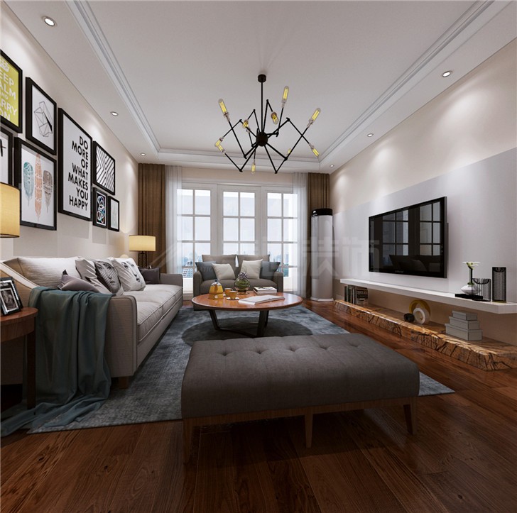 宜家湘頌104平現(xiàn)代簡約風裝修案例圖—客廳