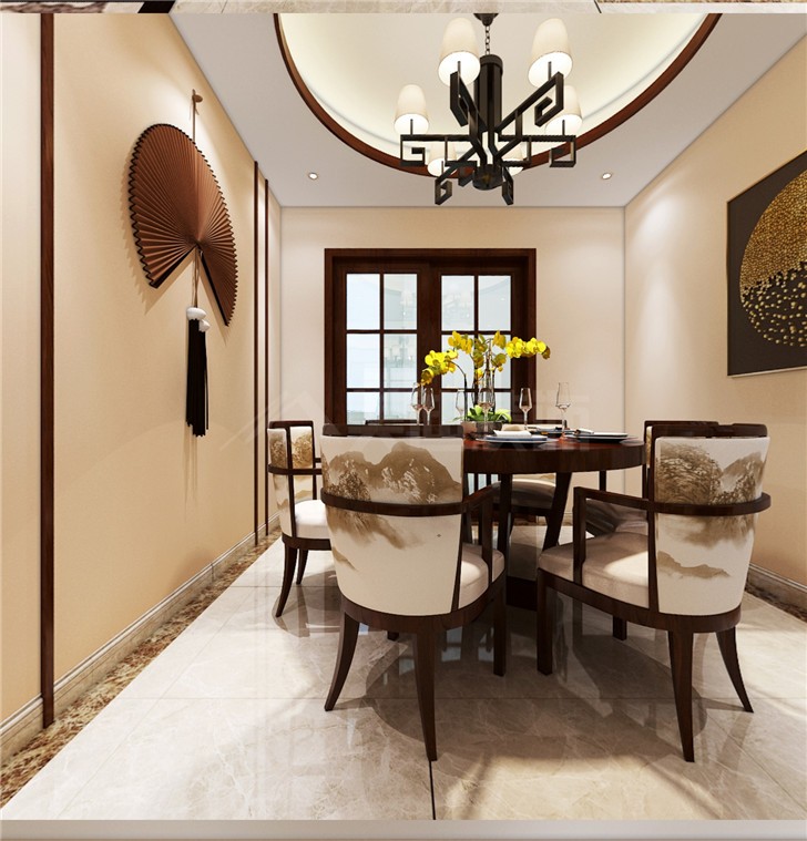 萬(wàn)國(guó)城105平新中式風(fēng)裝修案例圖—餐廳