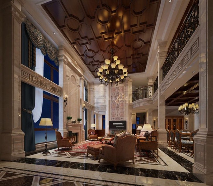 碧桂園800平美式風(fēng)裝修案例圖—客廳