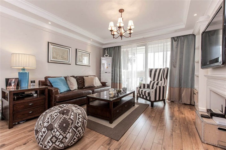 沁園春140平美式風(fēng)裝修案例圖—客廳