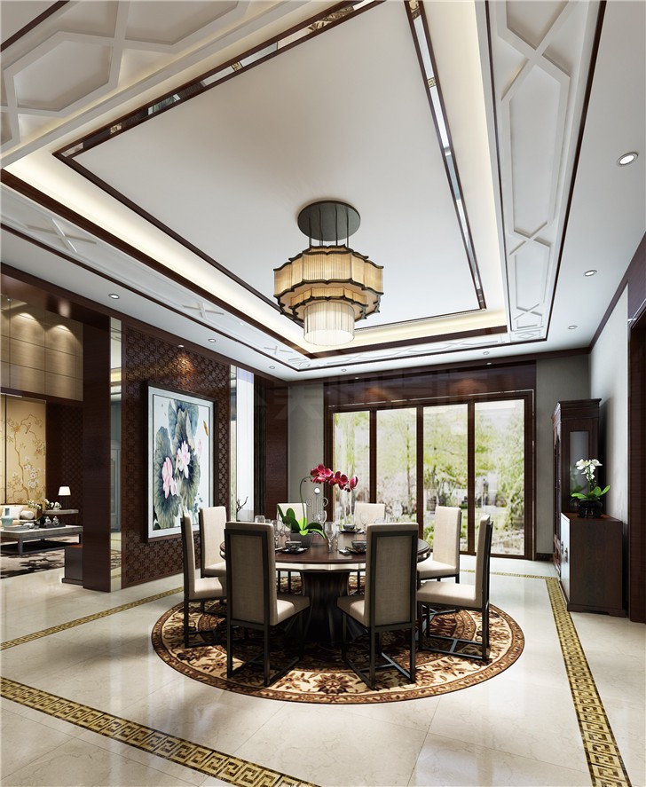 汀湘十里240平新中式風(fēng)裝修案例圖—餐廳