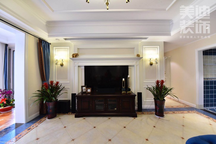 八方小區(qū)160平小美風格裝修案例圖-客廳 