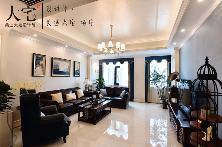 龍湖湘風原著260平小美風格裝修案例實拍圖-二樓客廳