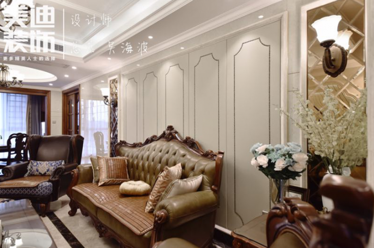 黑金時(shí)代180平小美風(fēng)格裝修案例實(shí)拍圖-客廳