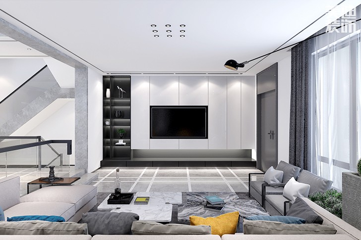 萬(wàn)境水岸280平米混搭新中式裝修效果圖--客廳