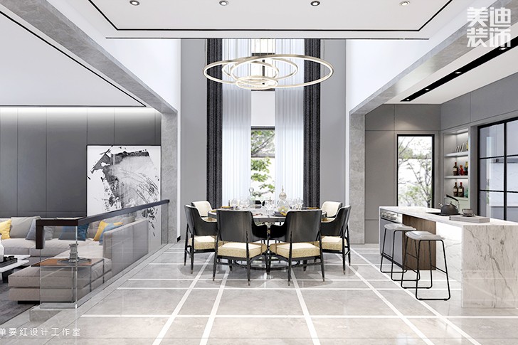 萬(wàn)境水岸280平米混搭新中式裝修效果圖--餐廳