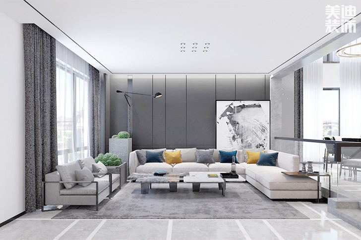 萬(wàn)境水岸280平米混搭新中式裝修效果圖--客廳