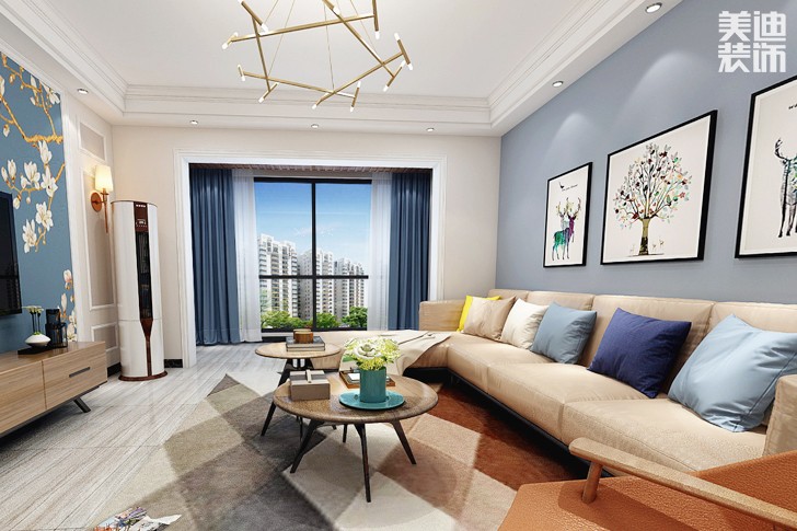 財智廣場140平現(xiàn)代簡約裝修效果圖-客廳