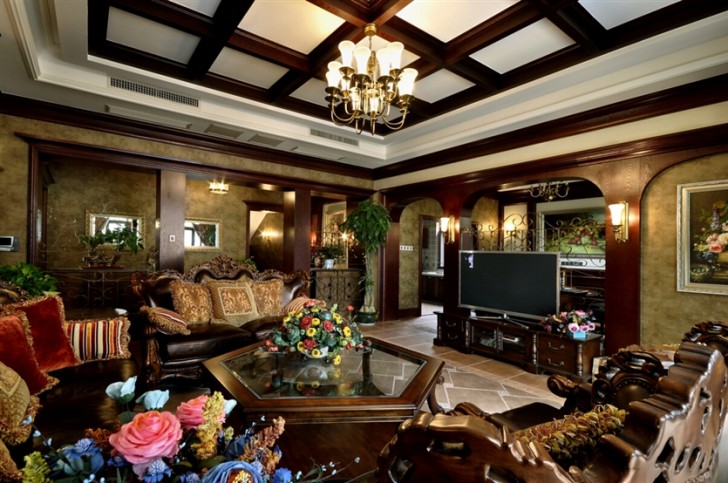 380㎡別墅鄉(xiāng)村美式實(shí)拍-客廳