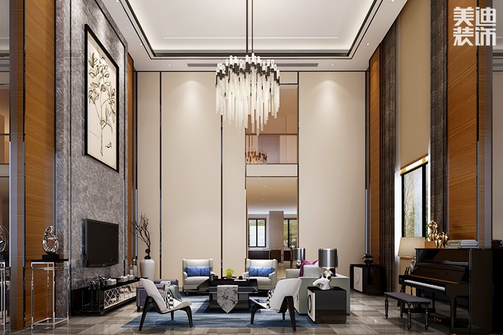長(zhǎng)沙市梅溪湖振業(yè)城別墅560㎡現(xiàn)代簡(jiǎn)約中式--客廳